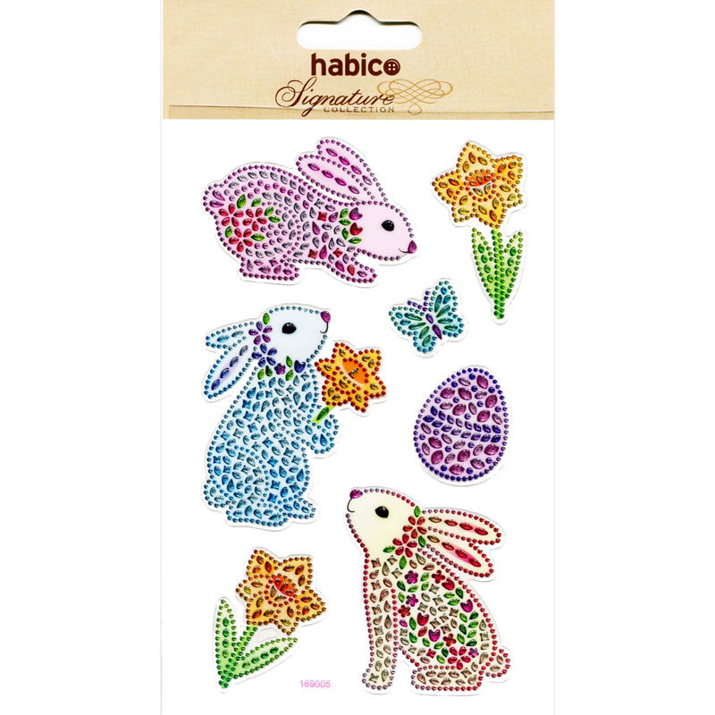 CRYSTAL STICKERS RABBITS AND EGGS 10PCS