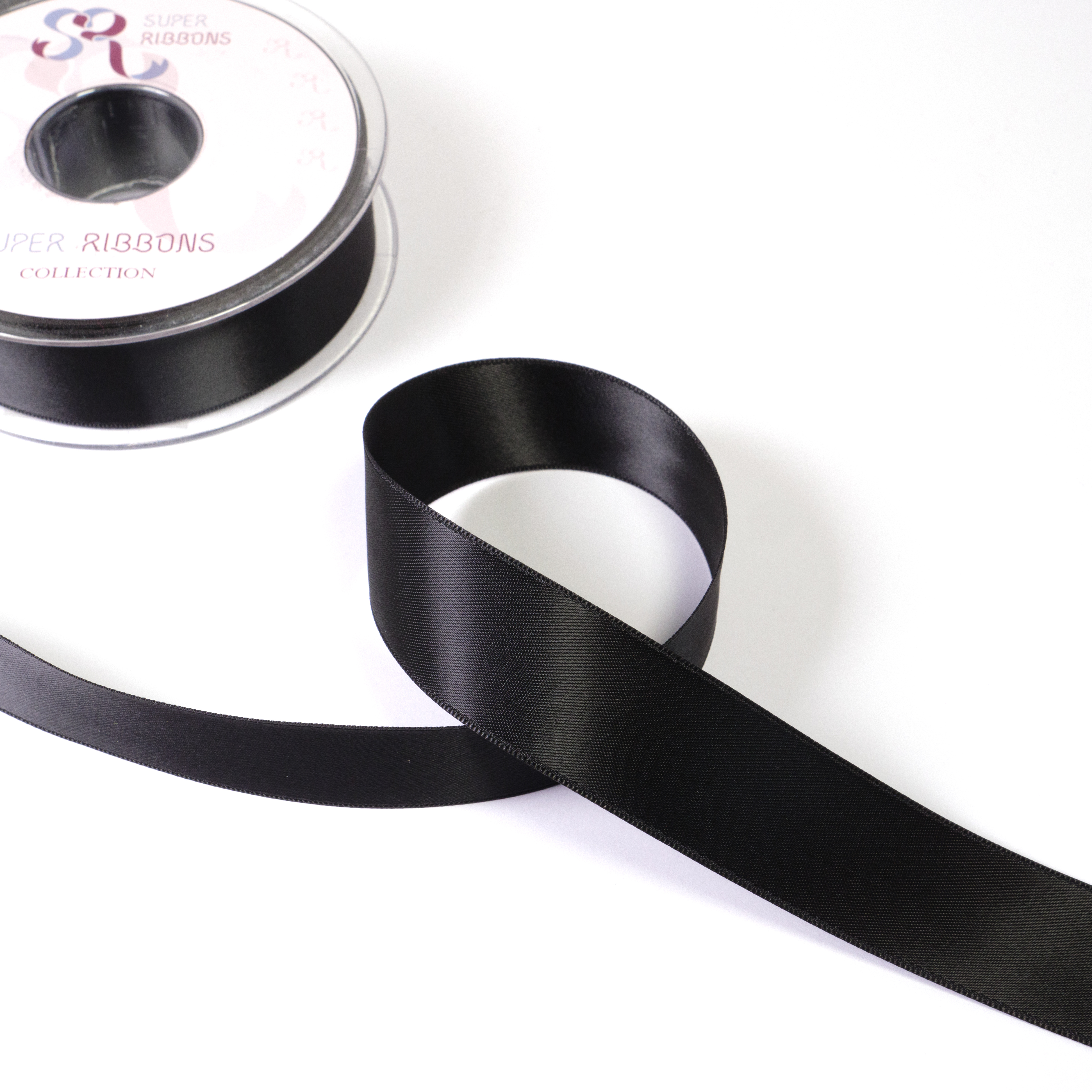 Satin Ribbon - Woven Edge - 38mm x 30m - Black